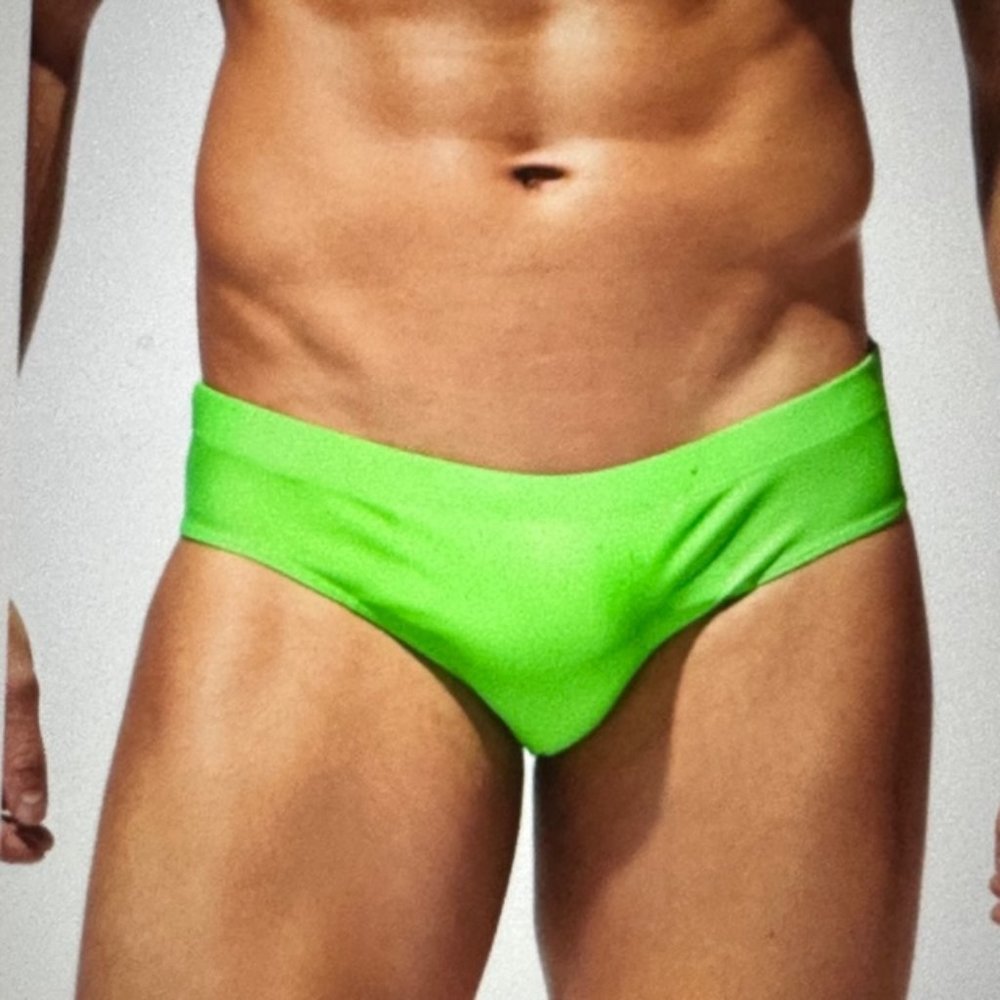 Brand New Men Solid Swim Brief Lime Green